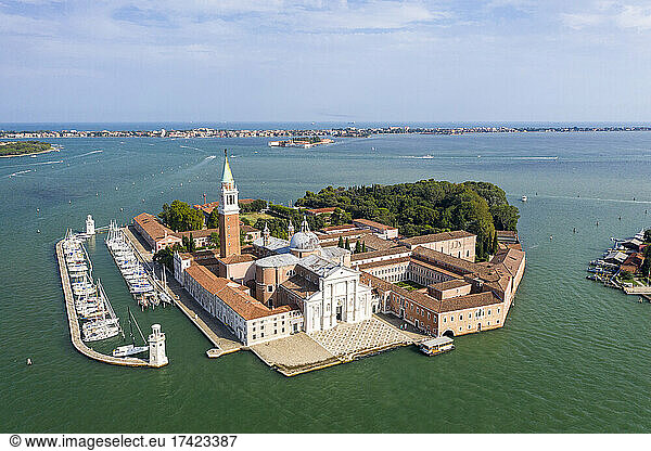 Italy  Veneto  Venice  Aerial view of San Giorgio Maggiore church in summer