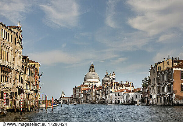 Italy  Veneto  Venice  City canal with Santa Maria della Salute in background