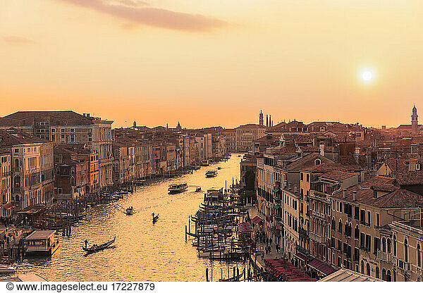 Italy  Veneto  Venice  Grand Canal and surrounding houses at moody sunset