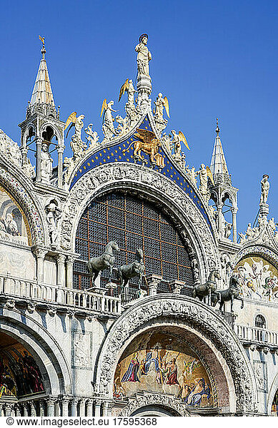 Italy  Veneto  Venice  Ornate facade of Saint Marks Basilica