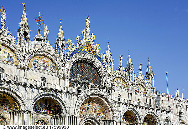 Italy  Veneto  Venice  Ornate facade of Saint Marks Basilica