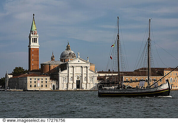 Italy  Veneto  Venice  Sailing ship passing San Giorgio Maggiore church