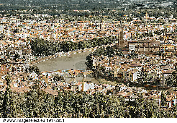 Italy  Veneto  Verona  Adige river flowing through historic old town