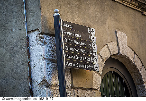 Italy  Veneto  Verona  Directional signpost standing outdoors