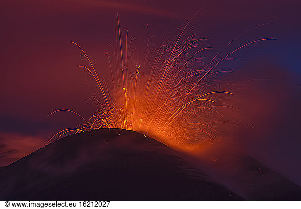 Italy  View of Lava erupting from Mount Etna