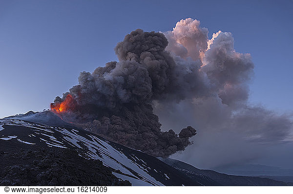 Italy  View of Lava erupting from Mount Etna