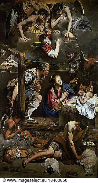 J. B. Maíno  The Adoration of the ShepherdsAdoration of the ShepherdsMaíno  Fray Juan Bautista 1581–1649.“Adoración de los pastores (The Adoration of the Shepherds)  1612/1614.From the high altar of the Church of San Pedro Mártir in Toledo.Oil on canvas  314.4 × 174.4 cm.Inv. No. P003227.Madrid  Museo del Prado.