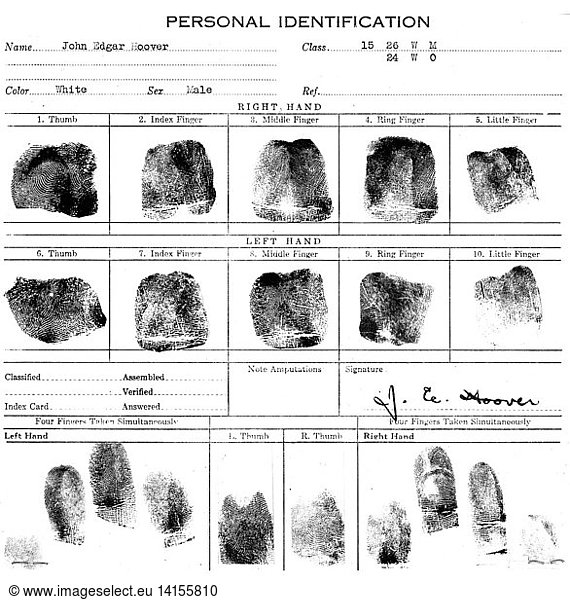 J. Edgar Hoover Fingerprints  1930s