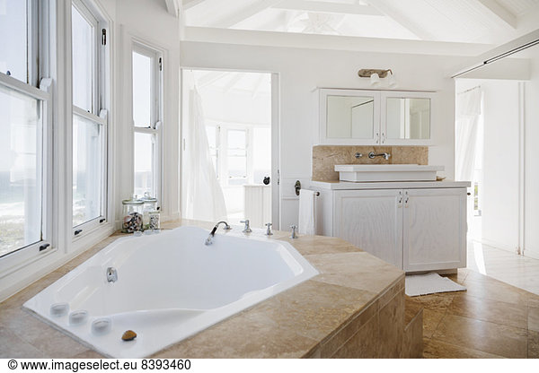 Jacuzzi tub in luxury bathroom