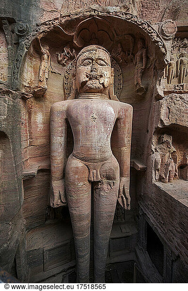 Jain Statue at Gopachal Rock-cut Jain temple  July 25 2021