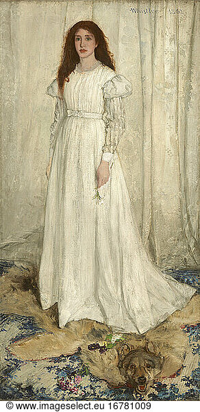 James Abbott McNeill Whistler  US painter  11 July 1834-17 July 1903. Symphony in White  No. 1: The White Girl   1862 Oil on canvas  213 x 107.9 cm. Harris Whittemore Collection 
Washington  National Gallery of Art.