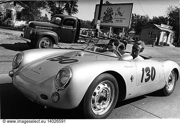 James Dean in his 1955 Porsche Spyder