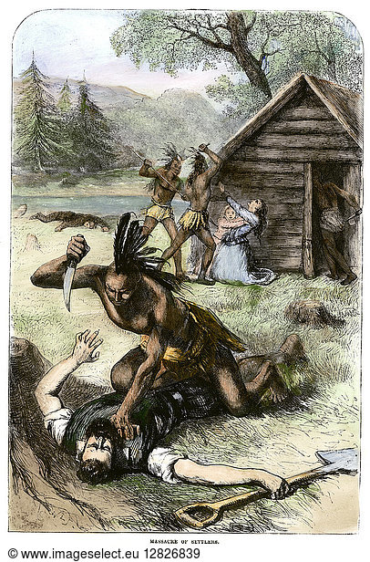 JAMESTOWN: MASSACRE  1622. The massacre at Jamestown  Virginia  1622. Color engraving  c1875.