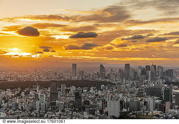 Japan Â KantoÂ Region  Tokyo  Clouds over capital city downtown at moody sunset