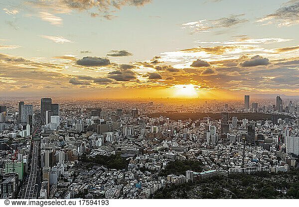 Japan Â KantoÂ Region  Tokyo  Clouds over capital city downtown at sunset