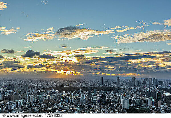 Japan Â KantoÂ Region  Tokyo  Clouds over capital city downtown at sunset