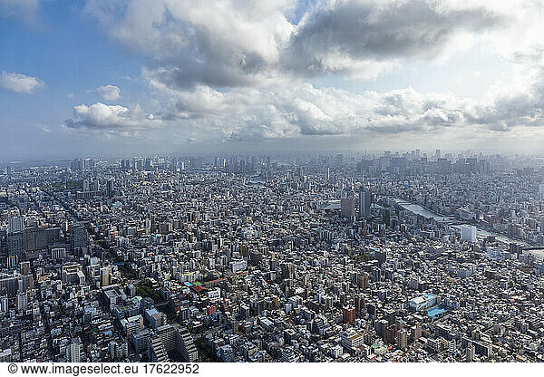 Japan  Kanto Region  Tokyo  Clouds over financial district seen from Tokyo Skytree