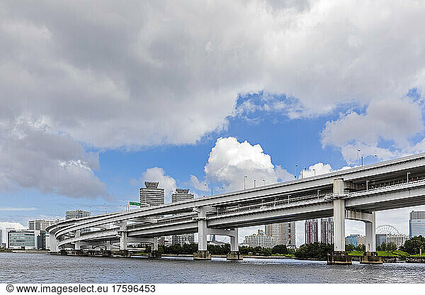 Japan  Kanto Region  Tokyo  Clouds over Rainbow Bridge