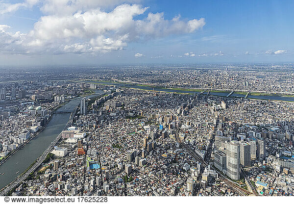 Japan  Kanto Region  Tokyo  Sumida River and surrounding buildings seen from Tokyo Skytree