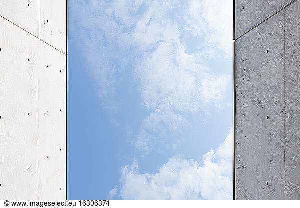Japan  Naoshima Island  blue sky and concrete walls
