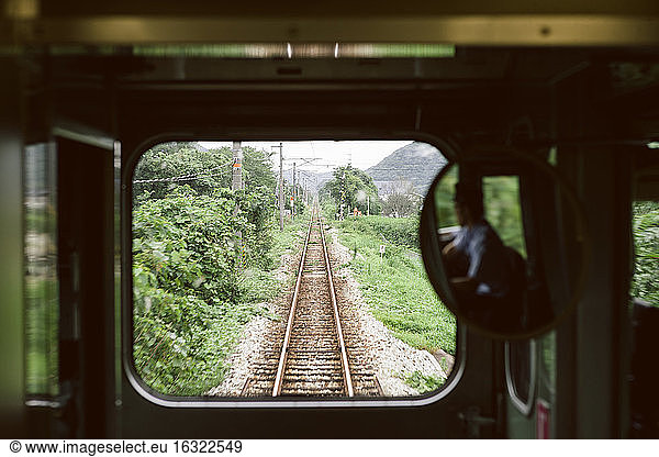 Japan  Okayama  view through window of local train