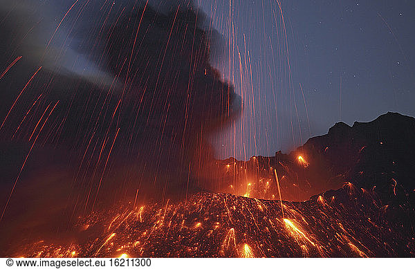 Japan  View of lava erupting from Sakurajima