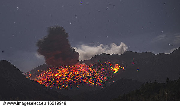 Japan  View of lava erupting from Sakurajima