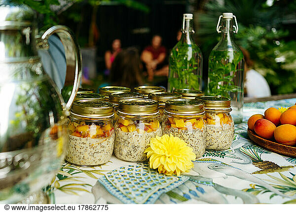 Jars of chia and mango seed desserts