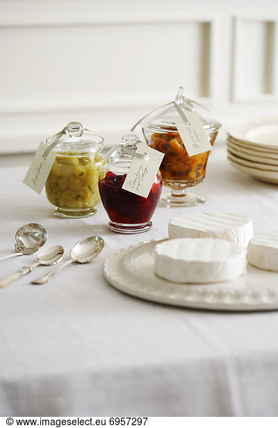 Jars of Fruit Compote with Brie Cheese