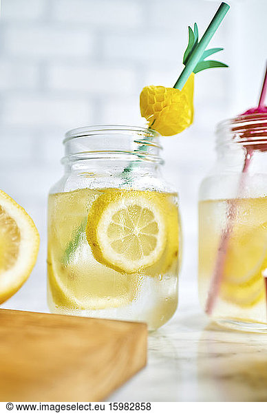 Jars of homemade lemonade