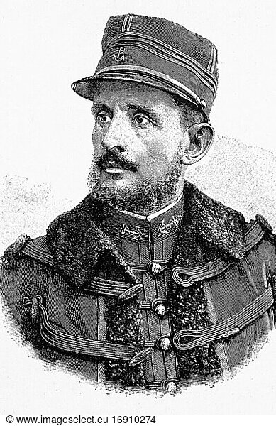 Jean-Baptiste Marchand. Französischer General und Entdecker in Afrika. 1863-1934. Antike Illustration. 1899.