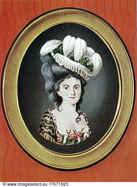 Jeanne Bécu  Comtesse du Barry  19 August 1743  8 December 1793  was the last maîtresse-en-titre of Louis XV of France and one of the victims of the Reign of Terror during the French Revolution  Historical  digital reproduction of an original 19th century original