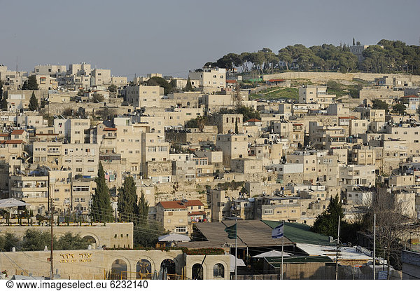Jerusalem Hauptstadt Eingang Großstadt hoch oben Boden Fußboden Fußböden Naher Osten Israel Nachbarschaft