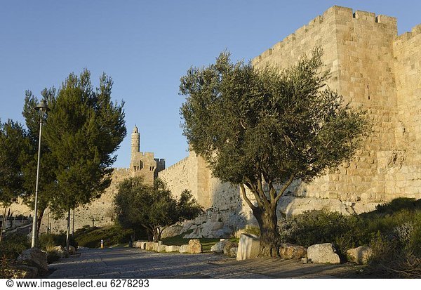Jerusalem Hauptstadt Stadtmauer Sonnenuntergang Hintergrund Ansicht Naher Osten Israel