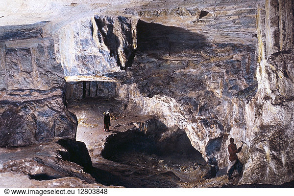 JERUSALEM: ZEDEKIAH'S CAVE. Zedekiah's Cave  also known as Solomon's Quarries  an underground limestone quarry in Jerusalem. Hand-colored photograph  20th century.