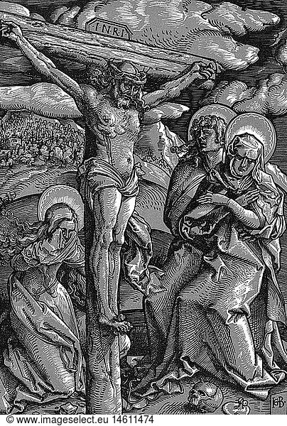 Jesus Christus  Kreuzigung  'Christus am Kreuze'  Holzschnitt von Hans Baldung Grien (um 1480 - 1545)  Ganzfigur Jesus Christus, Kreuzigung, 'Christus am Kreuze', Holzschnitt von Hans Baldung Grien (um 1480 - 1545), Ganzfigur,