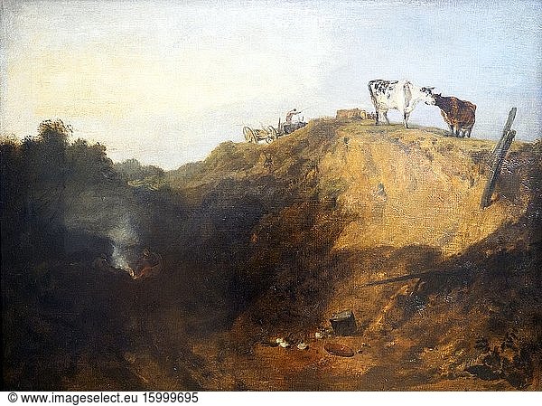 JMW Turner 1775- 1851. Sketch of a Bank  with Gipsies exhibited 1809. Oil on canvas.