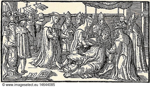 Joan  supposed pope 855 - 857 or circa 1100  half length  birth of her child during a procession  legend from the 13th century  woodcut from the 16th century