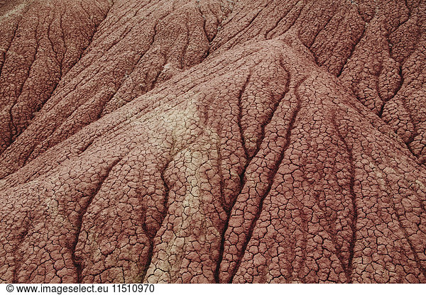 John Day Fossil Beds National Monument. Rote Felsformationen und Falten im Gestein  geologische Formen und Muster in der Painted Hills Desert.