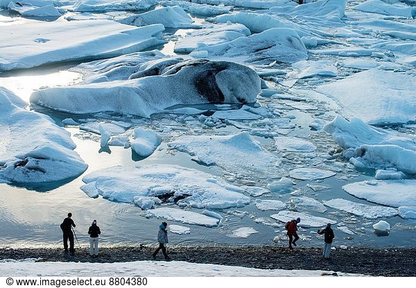 Jokullsarlon lagoon as the draining point of the Vatnajokull glacier Iceland.