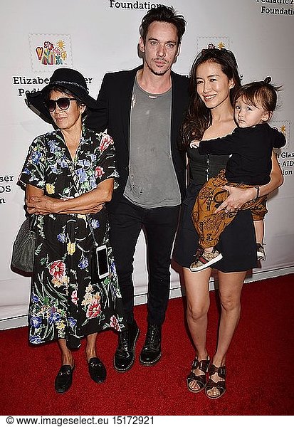 Jonathan Rhys Meyers (C) and family attend the Elizabeth Glaser Pediatric Aids Foundation's 30th Anniversary  A Time For Heroes Family Festival at Smashbox Studios on October 28  2018 in Culver City  California.