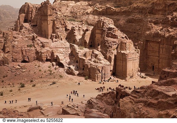 Jordan  Petra-Wadi Musa  Ancient Nabatean City of Petra  Petra overview with tourists