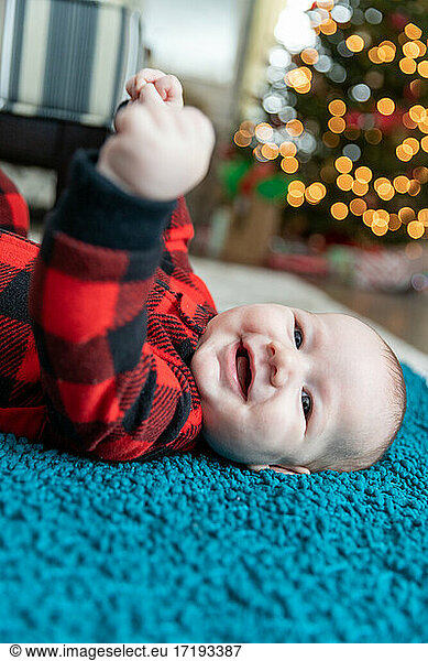 Joyful baby boy during the Holidays.