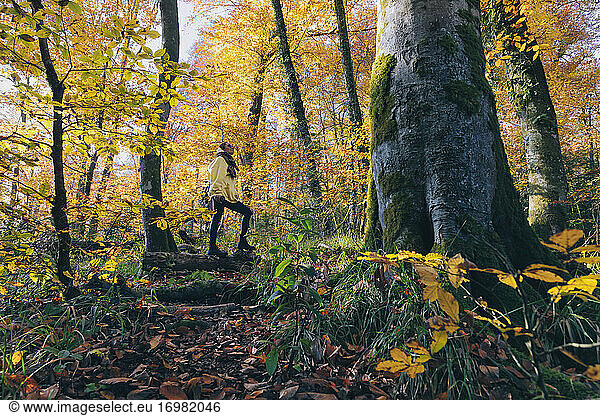 Junge Frau im Herbstwald
