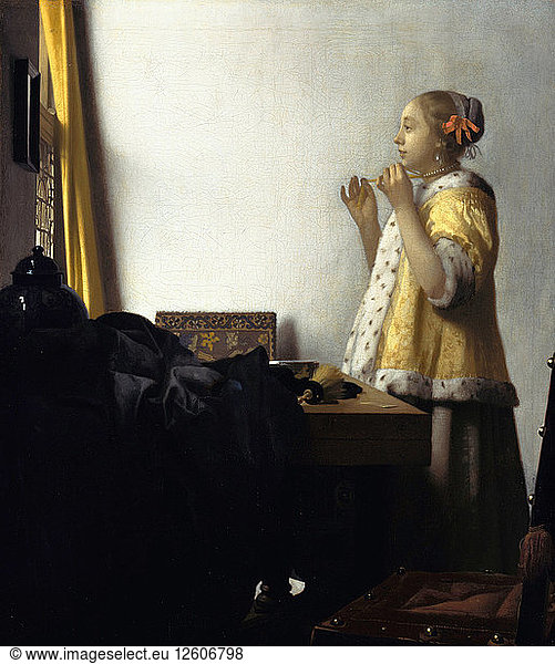 Junge Frau mit einer Perlenkette  um 1662. Künstler: Vermeer  Jan (Johannes) (1632-1675)