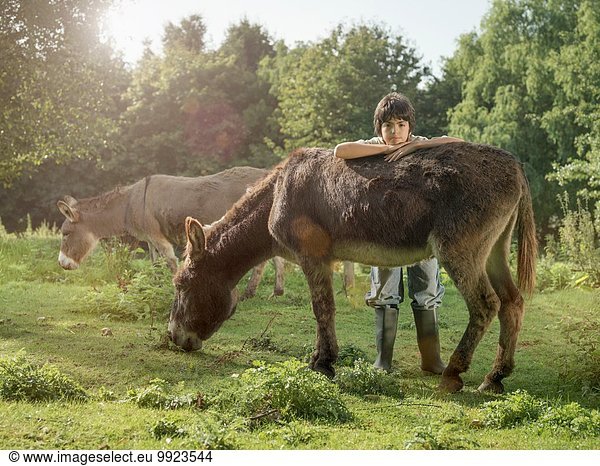 Junge mit Esel im Feld  Portrait