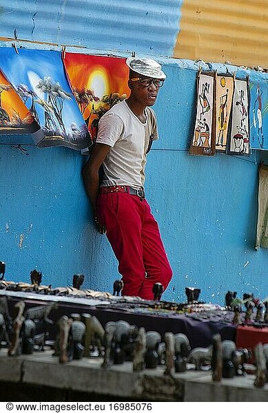 Junger trendiger afrikanischer Mann auf einem Markt in Soweto Township  Südafrika