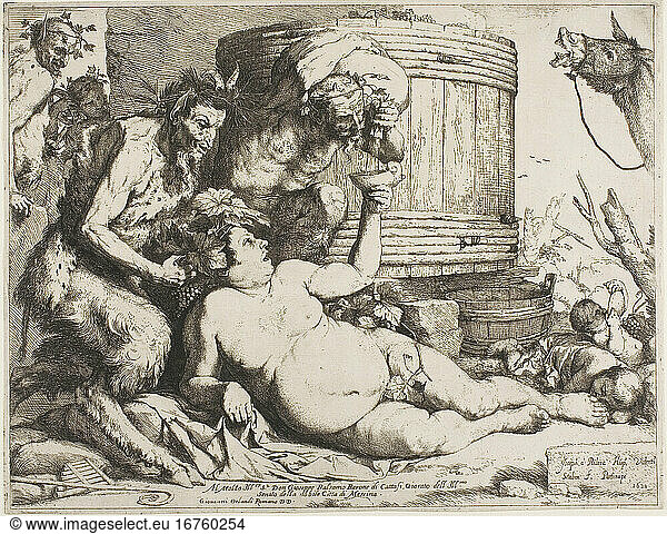 Jusepe de Ribera  1588–1652. Drunken Silenus  1628. Etching on ivory laid paper  275 × 357 mm.
Inv. No. 1960.355 
Chicago  Art Institute.