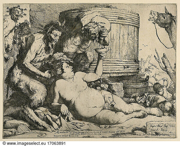 Jusepe de Ribera  1591 – 1652. Drunken Silenus  1628. Print  etching on laid paper.
Inv. Nr. 1938–57–1571
Washington  Cooper Hewitt  Smithsonian Design Museum.