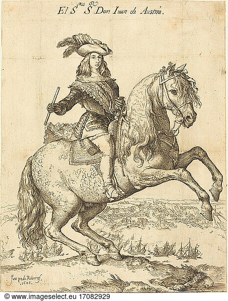 Jusepe de Ribera  1591 – 1652. Equestrian Portrait of Don Juan de Austria  1648. Etching.
Inv. Nr. 1950.14.744 
Washington  National Gallery of Art.